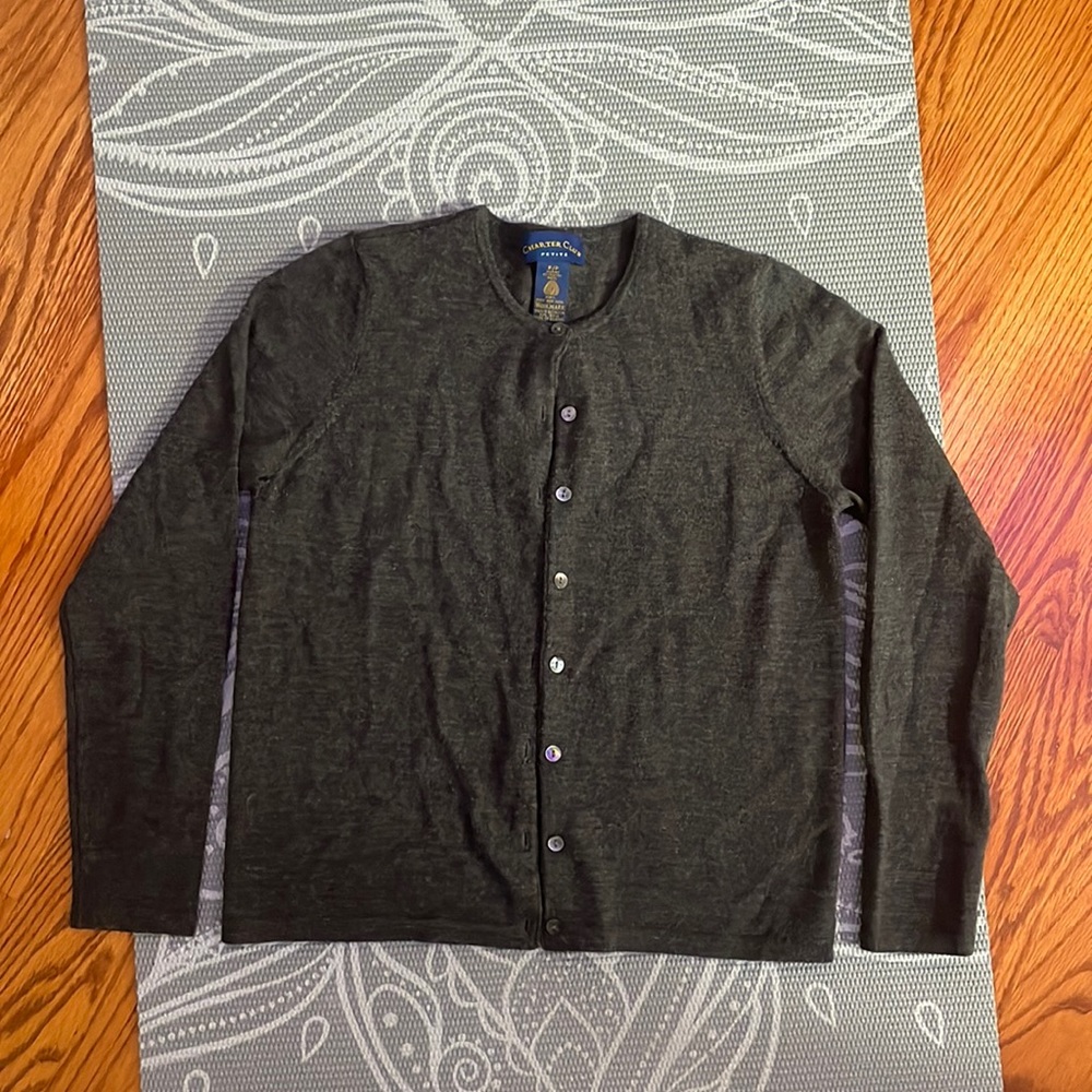 Womens Charter Club Petite Wool Button Up Sweater